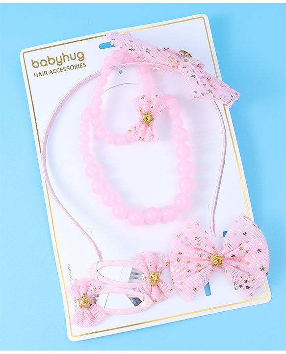Babyhug Free Size Hair Accessories Combo Set with Bow Applique - Pink