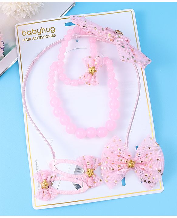 Babyhug Free Size Hair Accessories Combo Set with Bow Applique - Pink