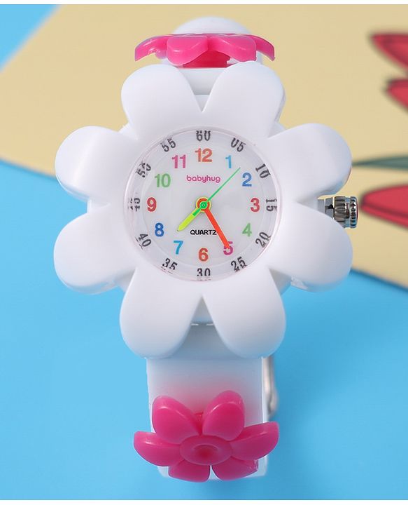 Babyhug Free Size Floral Shape Analog Watch  - White (Belt Color May Vary)