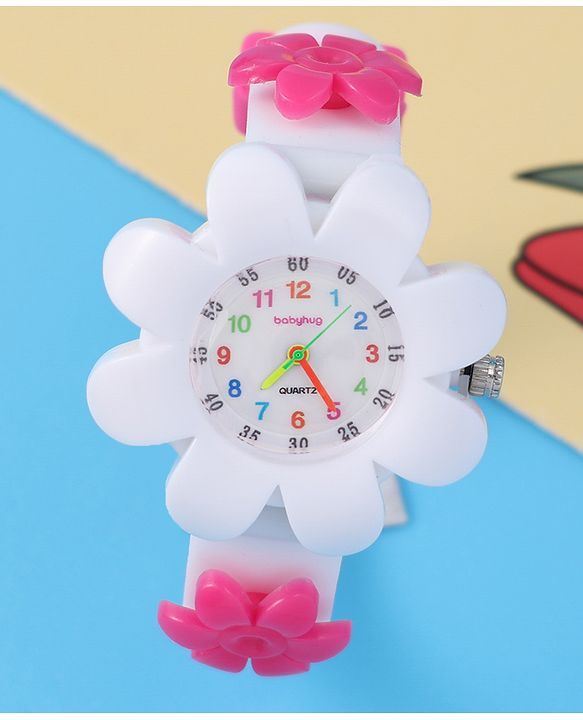 Babyhug Free Size Floral Shape Analog Watch  - White (Belt Color May Vary)