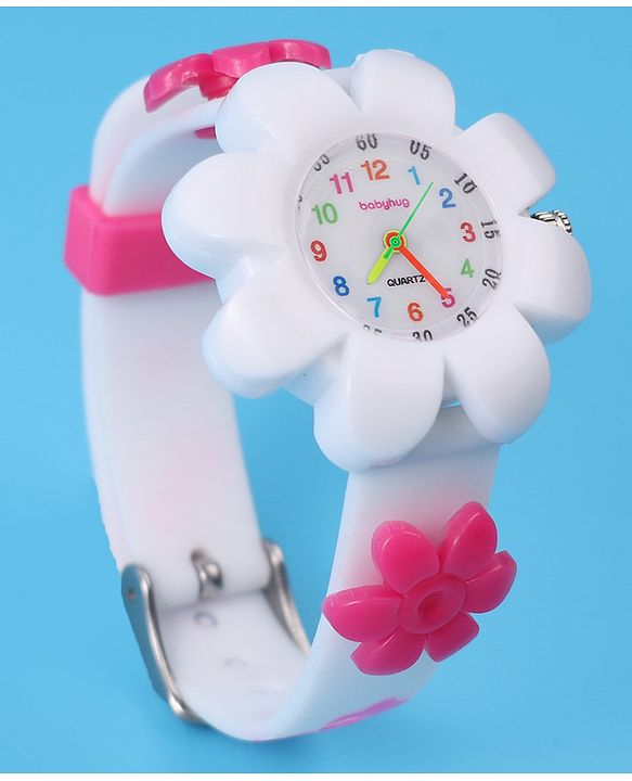 Babyhug Free Size Floral Shape Analog Watch  - White (Belt Color May Vary)