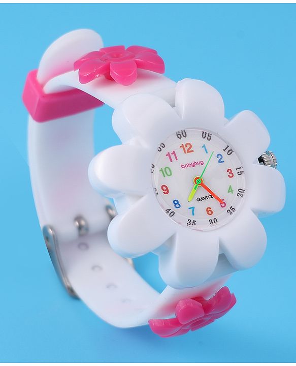 Babyhug Free Size Floral Shape Analog Watch  - White (Belt Color May Vary)