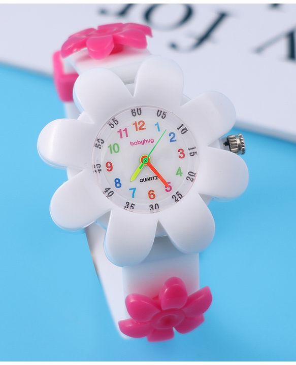 Babyhug Free Size Floral Shape Analog Watch  - White (Belt Color May Vary)