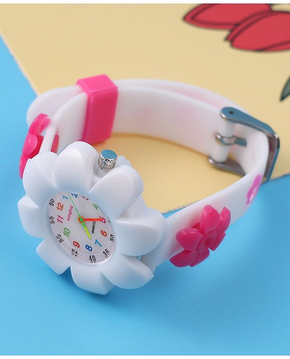 Babyhug Free Size Floral Shape Analog Watch  - White (Belt Color May Vary)