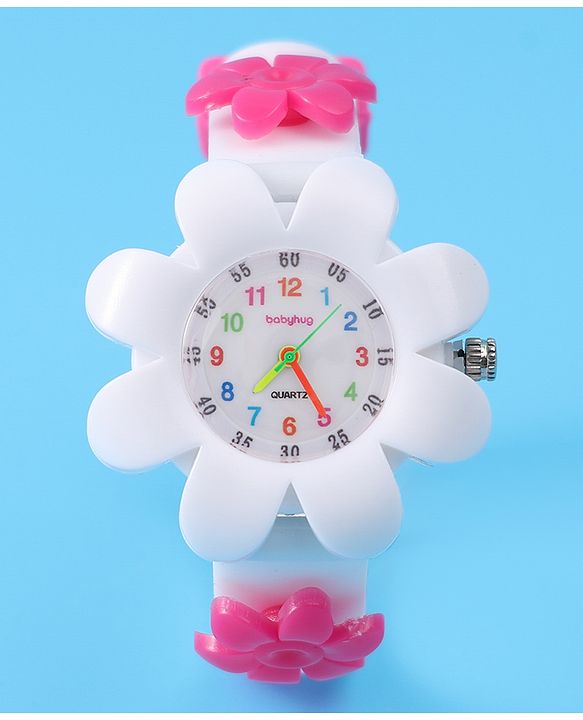 Babyhug Free Size Floral Shape Analog Watch  - White (Belt Color May Vary)