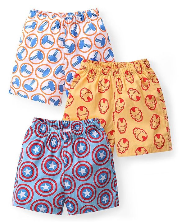 Babyhug Marvel Cotton Woven Boxers With Avengers Print Pack of 3 - Multicolor