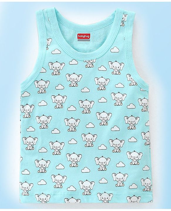 Babyhug 100% Cotton Sleeveless Sandos With Elephant & Star Print Pack Of 5 - Multicolour