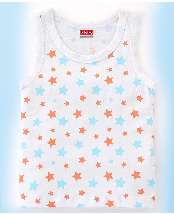 Babyhug 100% Cotton Sleeveless Sandos With Elephant & Star Print Pack Of 5 - Multicolour