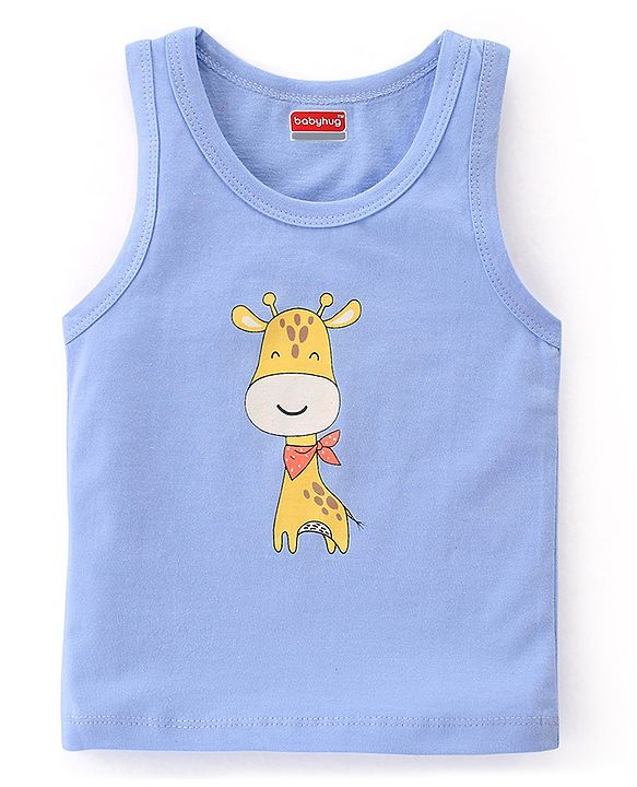 Babyhug 100% Cotton Single Jersey Knit Sleeveless Sando Stripes & Giraffe Print Pack Of 3 - Multicolor
