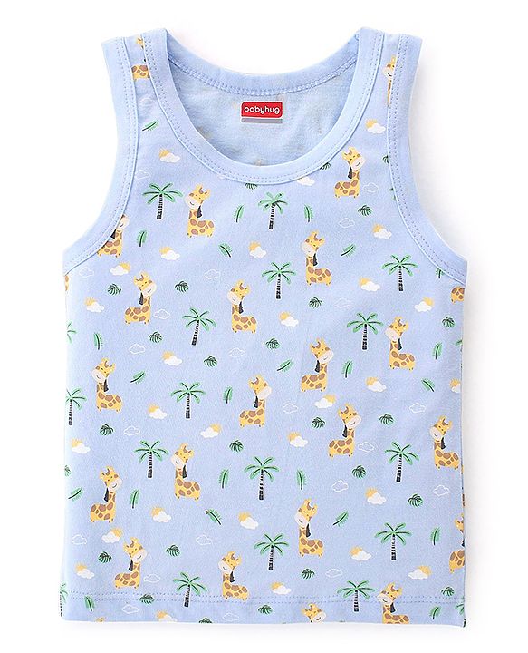 Babyhug 100% Cotton Single Jersey Knit Sleeveless Sando Stripes & Giraffe Print Pack Of 3 - Multicolor