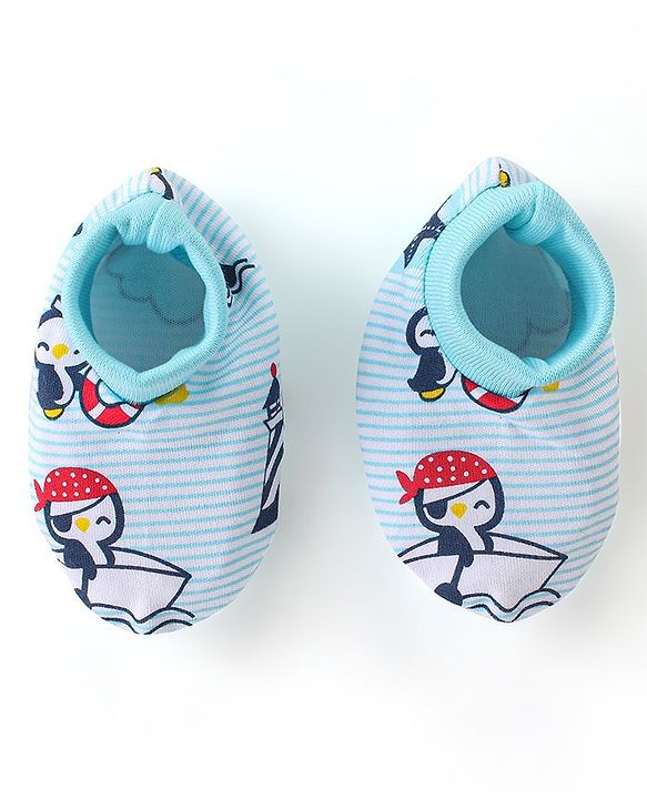Babyhug 100% Cotton Knit Cap Mittens And Booties Beach Theme - Blue
