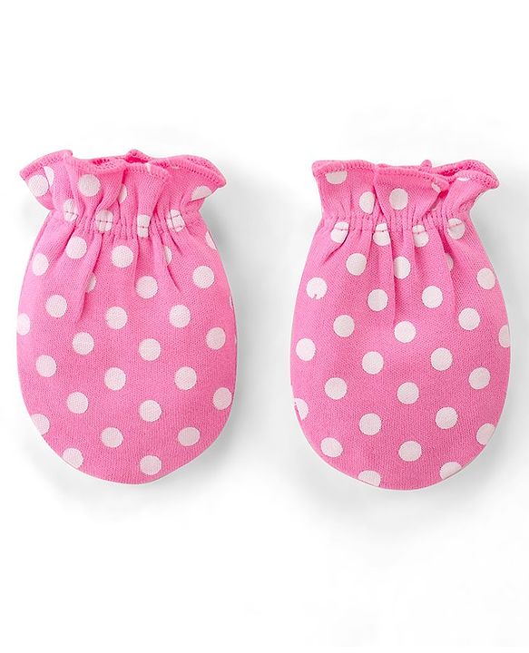 Babyhug 100% Cotton Knit Mittens With Polka Dot Print Pack of 3 - Multicolour