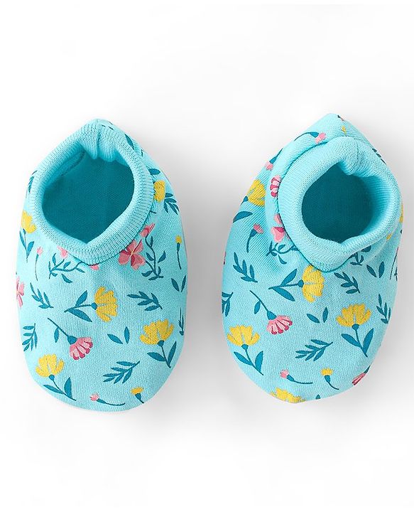 Babyhug Cotton Mittens & Booties Set Floral Print - Blue