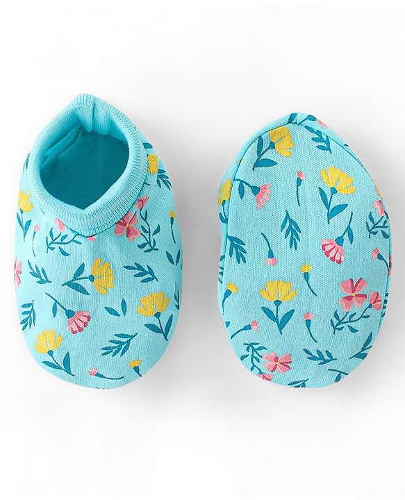 Babyhug Cotton Mittens & Booties Set Floral Print - Blue