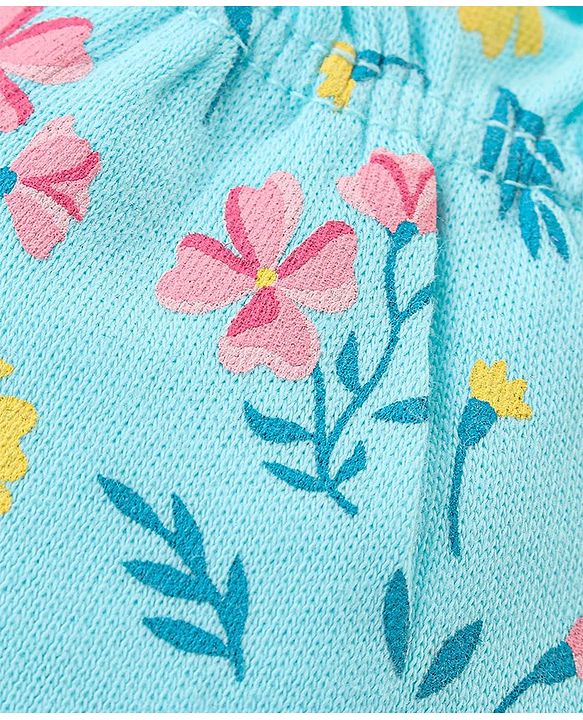 Babyhug Cotton Mittens & Booties Set Floral Print - Blue