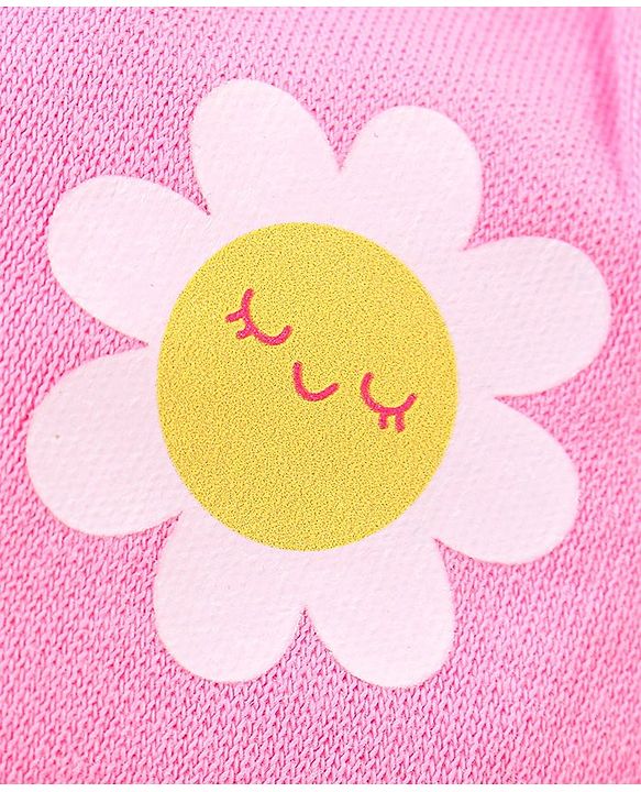 Babyhug 100% Cotton Knit Mittens and Booties Floral Print - Pink