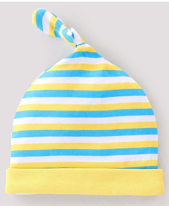 Babyhug 100% Cotton Knit Cap Animal Print Pack of 2 - Blue & Yellow