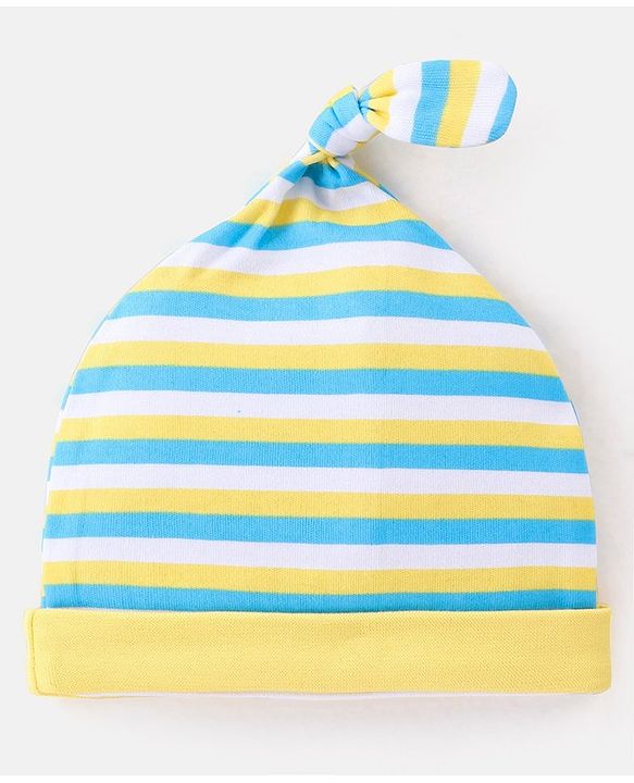 Babyhug 100% Cotton Knit Cap Animal Print Pack of 2 - Blue & Yellow