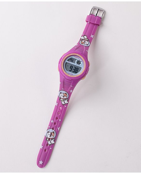 Babyhug Cat Print Digital Watch Free Size - Purple