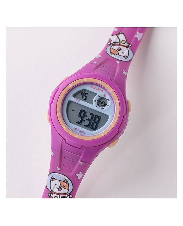 Babyhug Cat Print Digital Watch Free Size - Purple