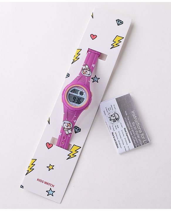 Babyhug Cat Print Digital Watch Free Size - Purple