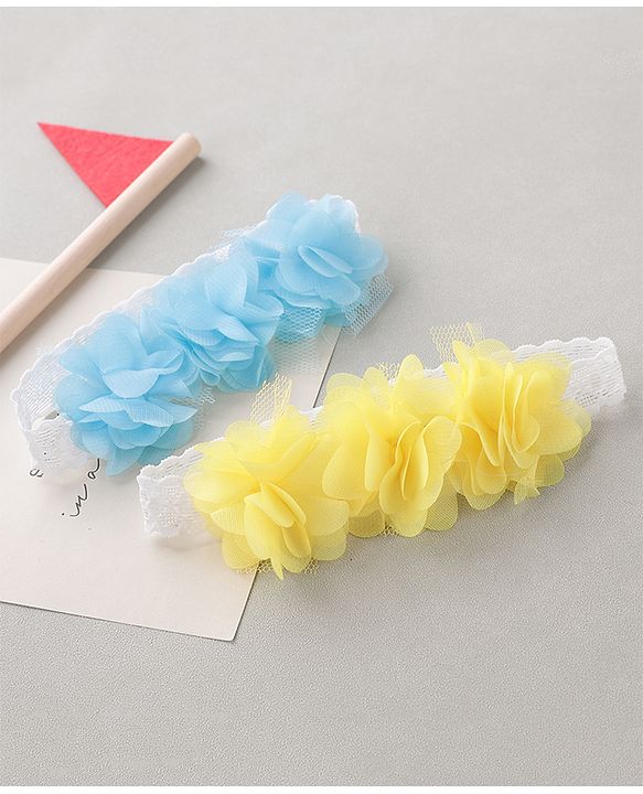 Babyhug Free Size Headbands With Flower Applique Pack of 2 - Blue & Yellow