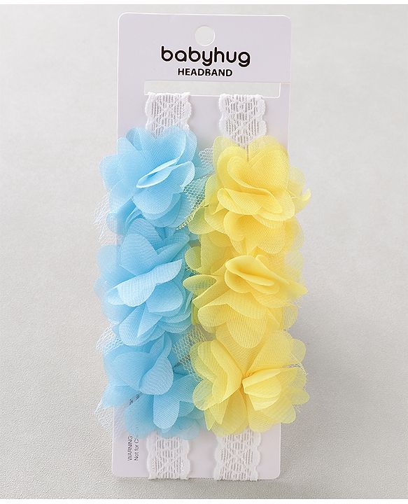 Babyhug Free Size Headbands With Flower Applique Pack of 2 - Blue & Yellow