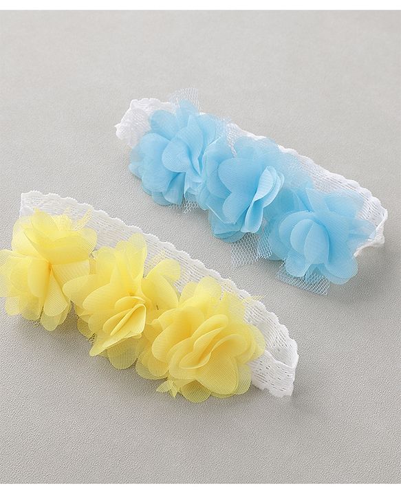 Babyhug Free Size Headbands With Flower Applique Pack of 2 - Blue & Yellow