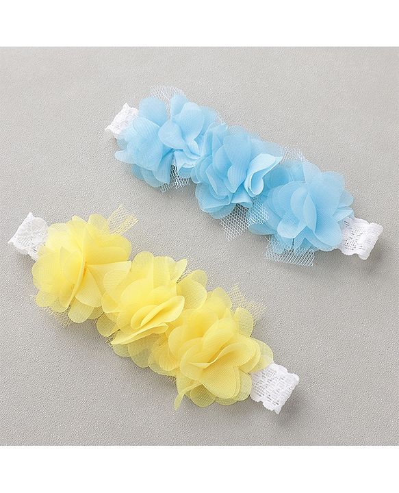 Babyhug Free Size Headbands With Flower Applique Pack of 2 - Blue & Yellow