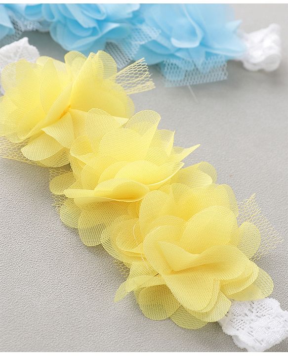 Babyhug Free Size Headbands With Flower Applique Pack of 2 - Blue & Yellow
