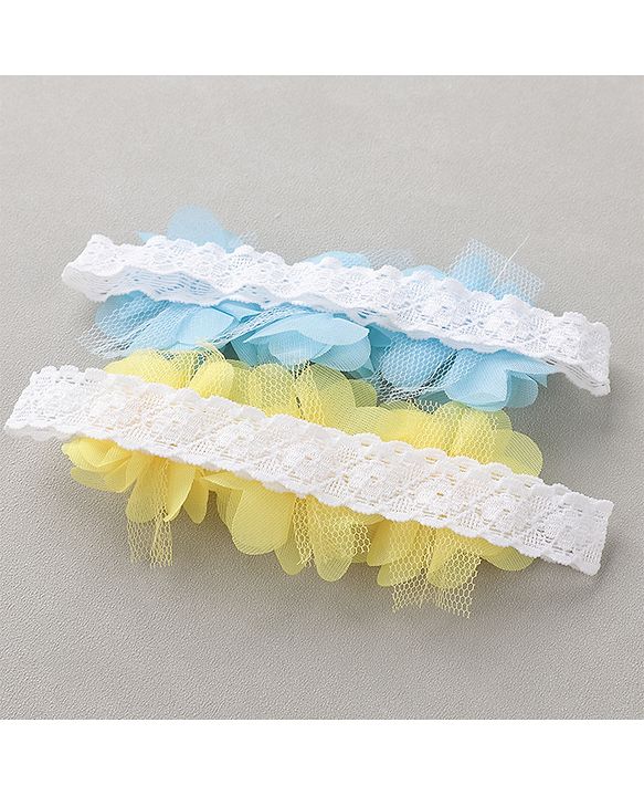 Babyhug Free Size Headbands With Flower Applique Pack of 2 - Blue & Yellow