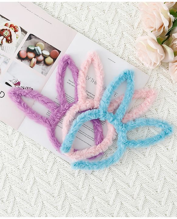 Babyhug Free Size Hair bands With Bunny Ears Applique Pack of 3 - Pink Purple & Blue