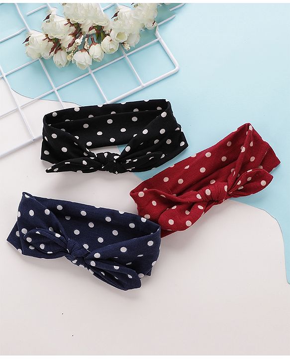 Babyhug Headbands With Polka Dots Design Pack of 3 - Black Blue & Red