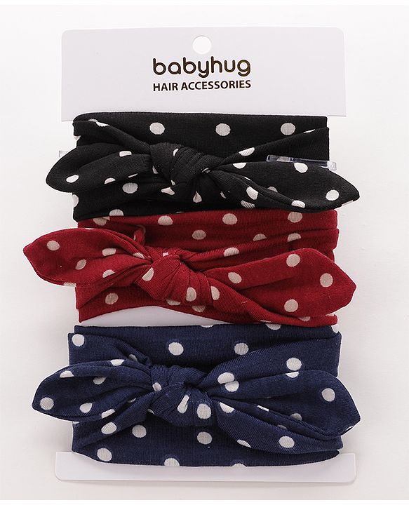 Babyhug Headbands With Polka Dots Design Pack of 3 - Black Blue & Red