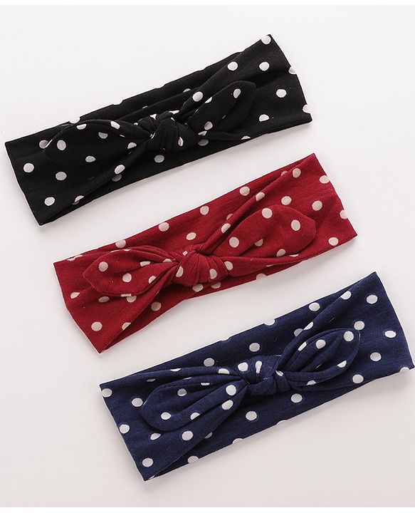 Babyhug Headbands With Polka Dots Design Pack of 3 - Black Blue & Red