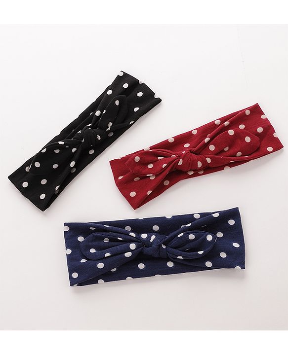 Babyhug Headbands With Polka Dots Design Pack of 3 - Black Blue & Red