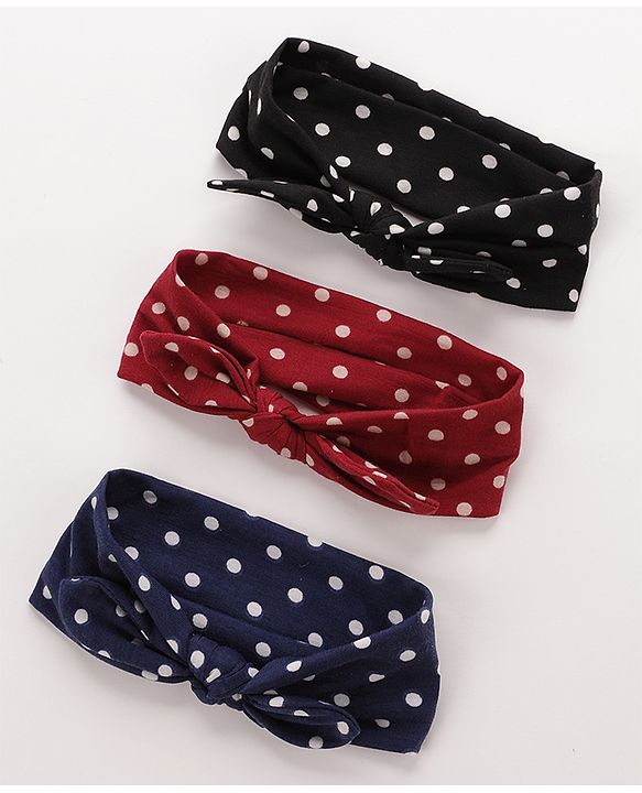 Babyhug Headbands With Polka Dots Design Pack of 3 - Black Blue & Red