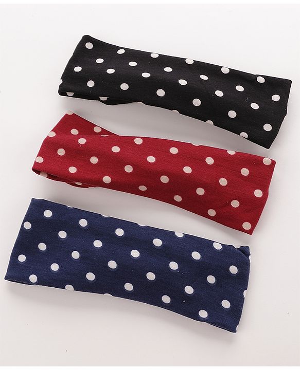 Babyhug Headbands With Polka Dots Design Pack of 3 - Black Blue & Red