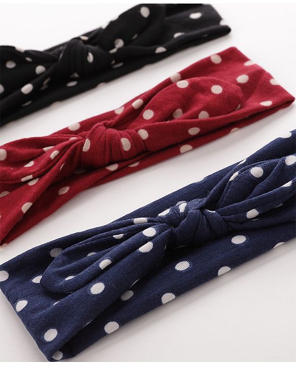 Babyhug Headbands With Polka Dots Design Pack of 3 - Black Blue & Red