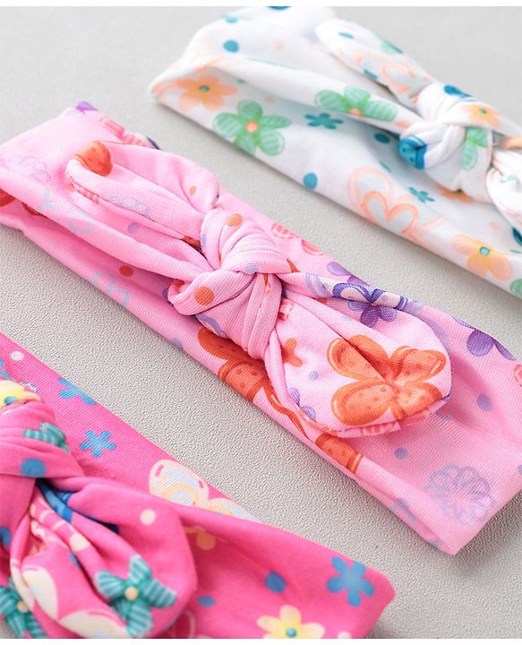 Babyhug Free Size Headbands With Bow Applique Pack of 3 - Pink & White