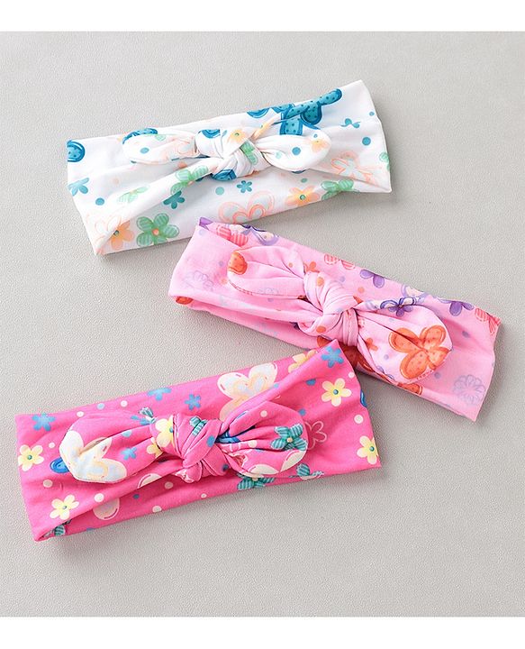 Babyhug Free Size Headbands With Bow Applique Pack of 3 - Pink & White