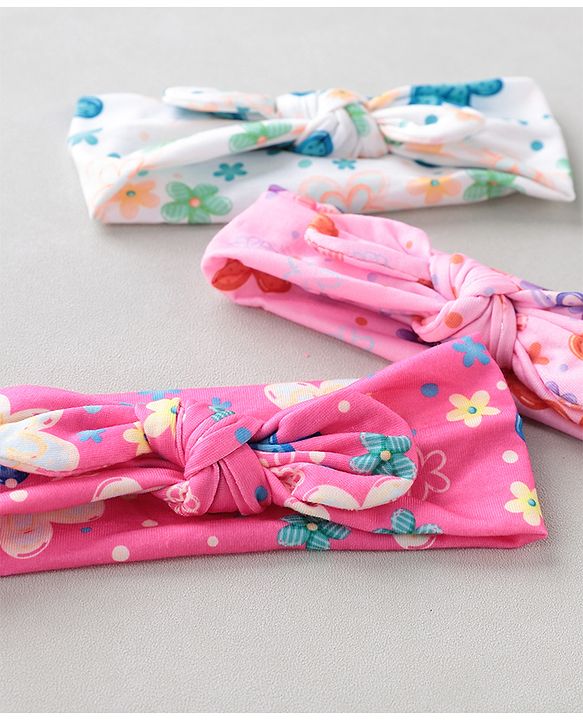 Babyhug Free Size Headbands With Bow Applique Pack of 3 - Pink & White