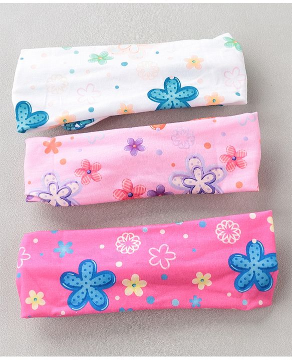 Babyhug Free Size Headbands With Bow Applique Pack of 3 - Pink & White