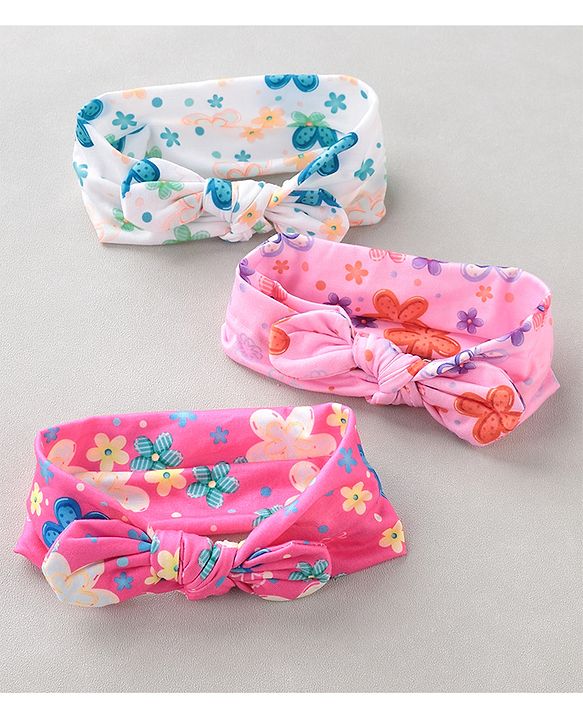 Babyhug Free Size Headbands With Bow Applique Pack of 3 - Pink & White