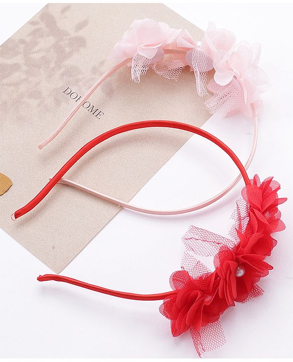 Babyhug Flower Applique Headbands Pack of 2 - Pink & Red