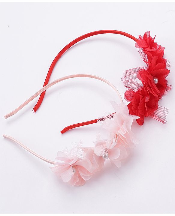 Babyhug Flower Applique Headbands Pack of 2 - Pink & Red