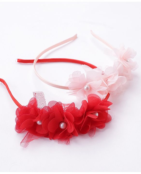 Babyhug Flower Applique Headbands Pack of 2 - Pink & Red