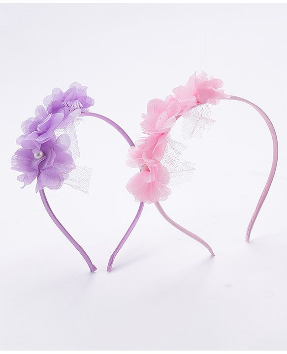 Babyhug Flower Applique Headbands Pack of 2 - Pink & Red