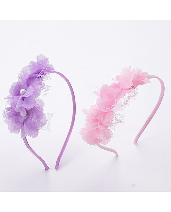 Babyhug Flower Applique Headbands Pack of 2 - Pink & Red