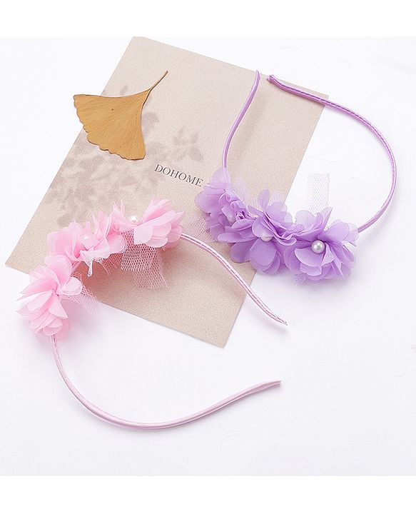 Babyhug Flower Applique Headbands Pack of 2 - Pink & Red